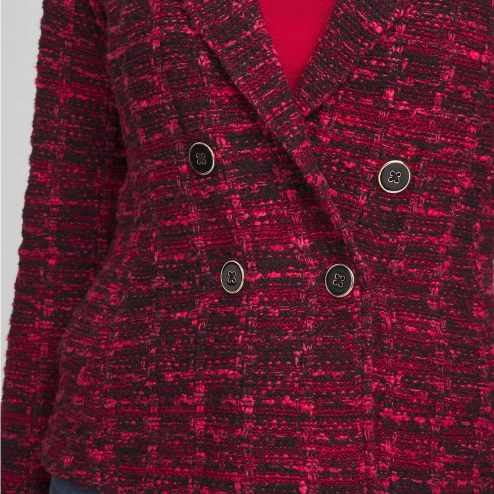 Chico's Tweed Double-Breasted Boxy Sweater Blazer Red Allure XL - Picture 3 of 8